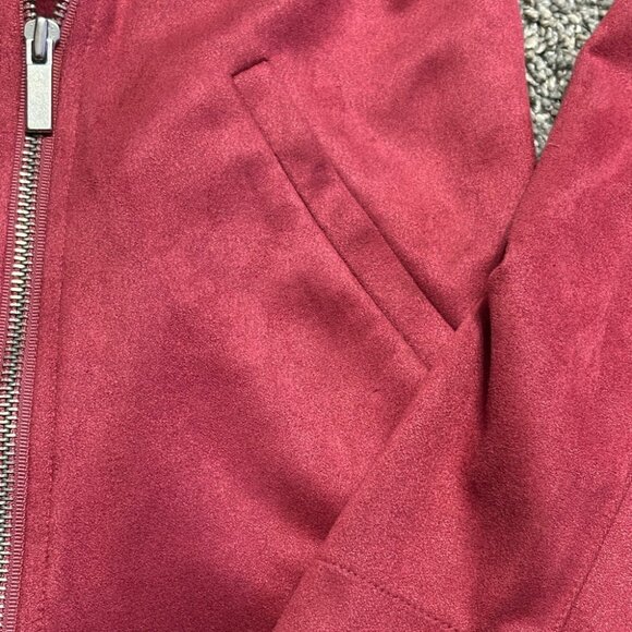 Lauren Conrad Women's Small Pink Faux Suede Moto Jacket full zip front pockets - Picture 5 of 8